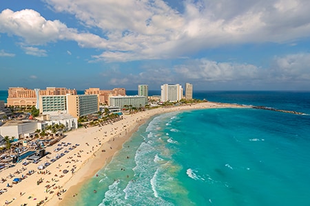Cancun, Mexico. Blue water scenic flight